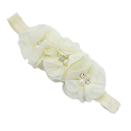 Yukong Baby Girl Headband, Infant Chiffon Flower Headdress Faux Pearl Hairband