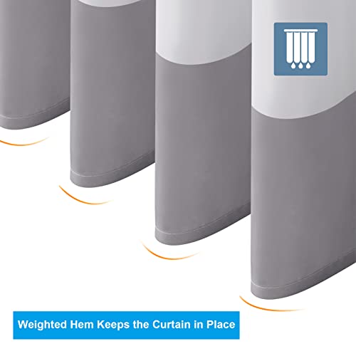 Image of AmazerBath Grey and White Shower Curtain Fabric, Striped Shower Curtain Cloth with Heavy Duty Stones and Rust-Resistent Metal Grommets, 72 inch W x 72 inch H