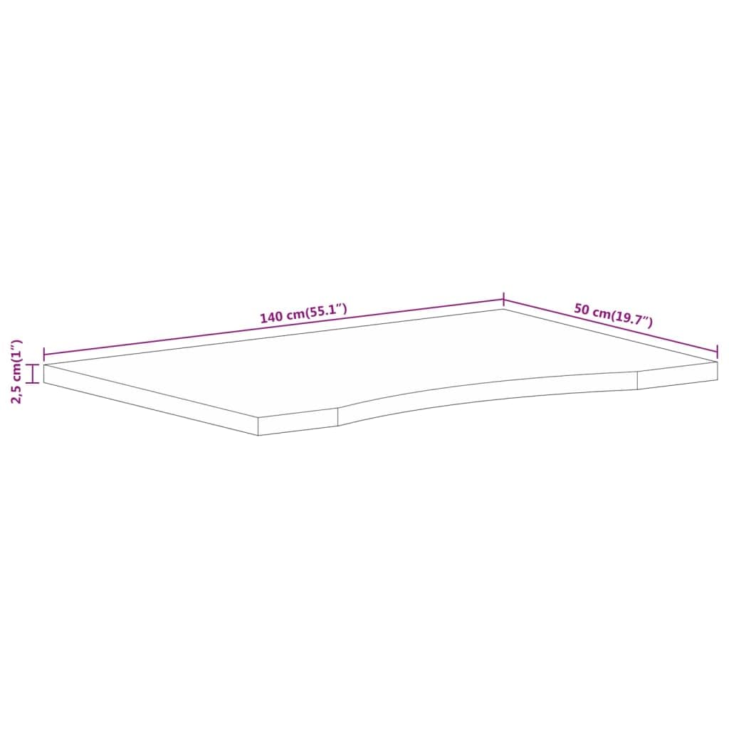 Schreibtischplatte aus massivem Mangoholz 140x50x2,5cm mit Aussparung, vielseitige Arbeitsplatte für Büro, Esszimmer, Küche, robust und natürliche Holzplatte für Renovierung und Zuschnitt
