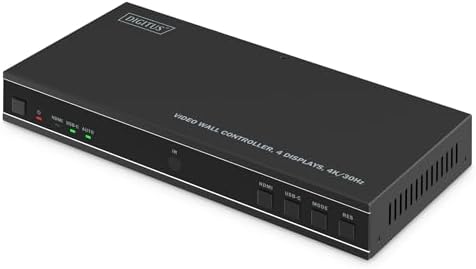 DIGITUS HDMI Video Wall Controller – Ausgang 4X HDMI UHD 4k 30Hz | Eingang HDMI / USB-C – 8 Display-Modi – mit Fernbedienung – Display-Modi 1x1, 2x1, 3x1, 4x1, 1x2, 1x3, 1x4, 2x2
