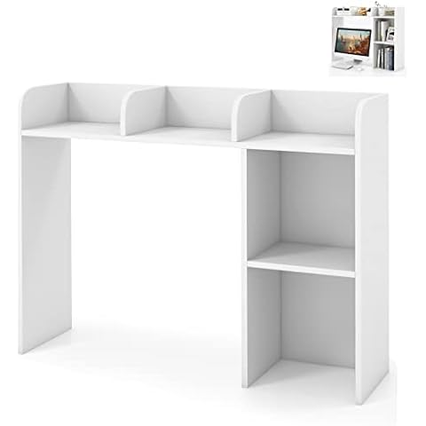 SFAREST Wooden Desk Storage Organizer with 4 Shelves Cover