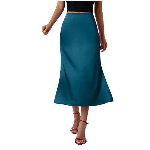 JOAU Women's Satin High Waisted Midi Skirt Elegant Casual Work Business Zipper Back A-line Skirts Y2K Travel Vacation Outfits
