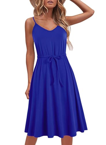 Image of BARASA Sundresses for Women Summer Sleeveless V Neck Spaghetti Strap A Line Wedding Guest Petite Dresses with Pockets D826