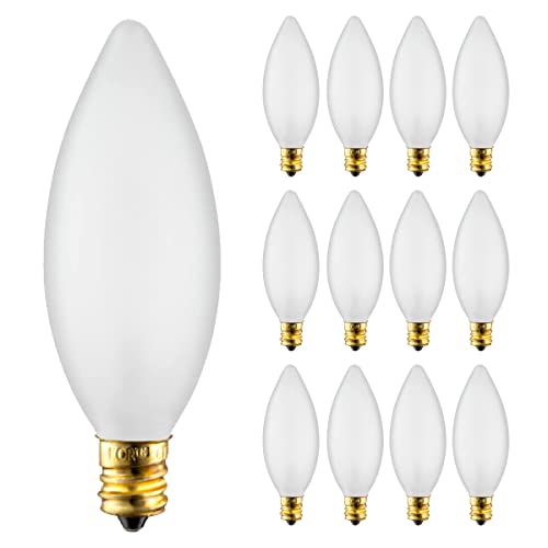 KOR (Pack of 12 25 Watt Frosted Candelabra Base (E12) Torpedo Tip 120V Chandelier Bulbs