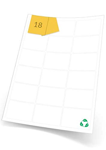 A4Labels White Eco-Friendly Biodegradable Labels for Laser and Inkjet Printers, 18 Rectangle Paper Labels Per A4 Sheet, 20 Sheets of 64 x 47mm, 360 Compostable Labels