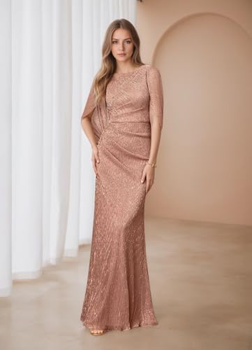 Sparkly Mermaid Mother of Bride Dresses for Women Cape Sleeves Wedding Guest Dress Long Formal Gowns2