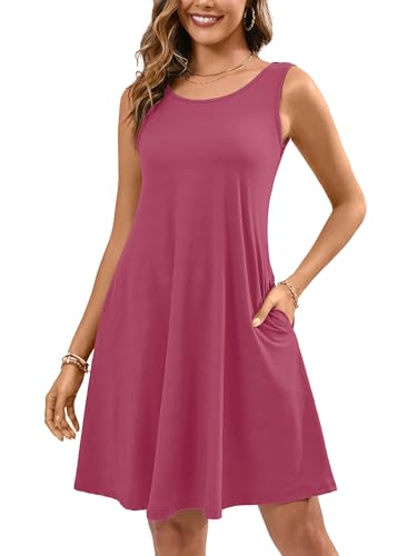 Image of KORSIS Summer Dress for Women Casual T Shirt Tank Dresses Sleeveless Swing Flowy Ladies Beach Vacation Sundress with Pocket