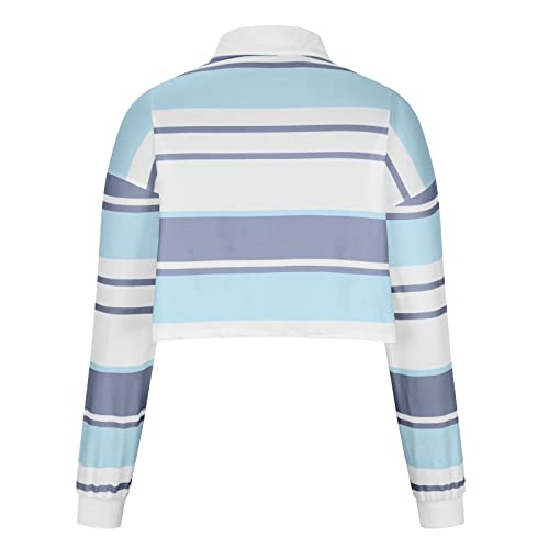 Camiseta polo feminina listrada com meio botão e manga comprida com listras de arco-íris para menina