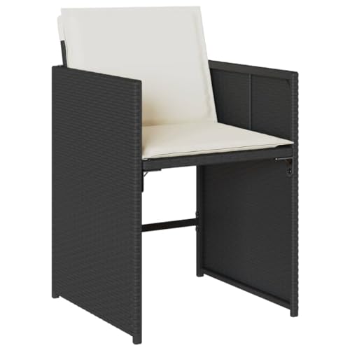 Image of 5-Piece Patio Dining Set of 4 Black and Cream White, Foldable Outdoor Furniture with Removable Cushions, UV-Resistant Poly Rattan and Acacia Wood for Balcony Terrace Garden