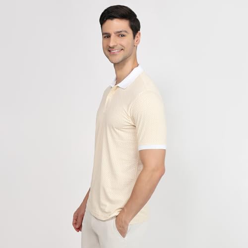 Image of Raymond Men Modern Fit Print Pattern Pure Cotton Polo Neck Half Sleeve Casual T-Shirt