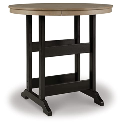 Signature Design by Ashley Fairen Trail Outdoor Bar Table, Durable Weather Resistant HDPE, with Umbrella Hole for Patio Dining, Black and Driftwood, 46 Inch Round - image 1
