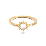 Musihy Anillo de compromiso para mujer, oro amarillo de 18 quilates, elegante, diseño de sol y cristal y moissanita, talla K 1/2