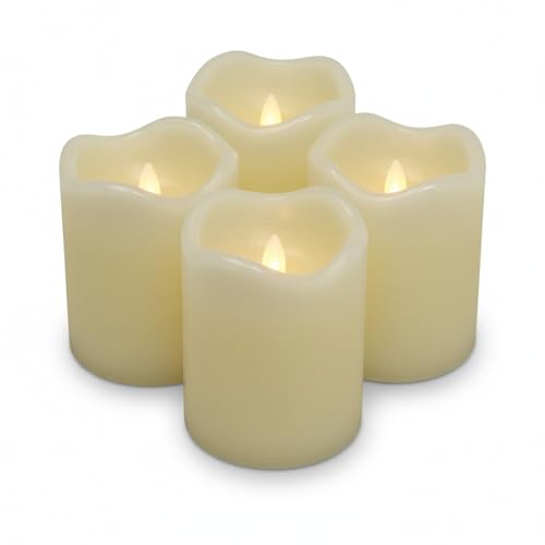 ToCi 4 x LED Kerzen Creme Ø 5 x 7 cm – Flammenlose Echtwachskerzen...