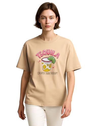 Image of HELLCAT Beige Trendy Printed Oversized T-Shirt for Women