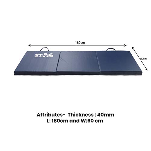Image of STAG Multi-Purpose Foldable Fitness MAT 180 CM X 60 CM X 40 MM | Use as Tumbling mat, Gymnastics mat, Crash pad | Thick Foam | for Both Men and Women