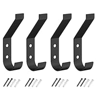 Adhesive Coat Hooks for Door (4 Pieces), Modern Wall Hooks, for Closet Bathroom Bedroom Bath Office Door, with Fixing Screws, Screw Included, Black