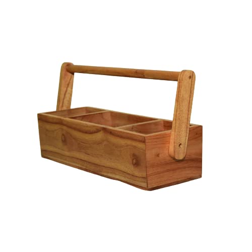 Star Export Designs Wooden Cutlery Holder | Acacia Wood | Caddy | Utensils Stand | for Kitchen Cutlery and Utensils Holder and Organiser| Bar Caddy | 3 Compartments