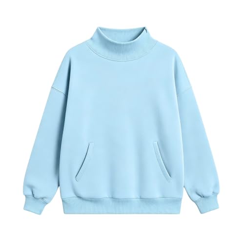 Cethrio Mockneck Sweatshirt Mock Neck Sweatshirt Women Fall Long Sleeve Pullover Tops with Pockets Fall Tops for Women 2026 Sudaderas Deportivas Para Mujer Capsule Wardrobe Pieces Light Blue - image 8