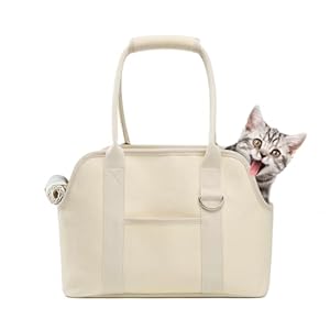 Cat Dog Carrier Purse for Small Dogs, Foldable Waterproof Airline Approved Soft-Sided Carrier with Pocket, Travel Puppy Dog Carrier Bag for Traveling Subway Shopping Hiking, Beige