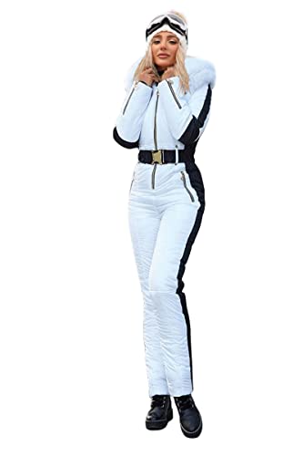 Zwurew Womens Winter Onesies Ski Suit Outdoor Sports Waterproof Snowsuit Fur Collar Ski Jumpsuit Coat