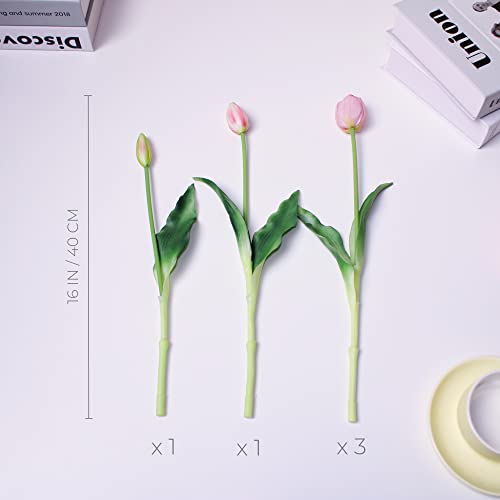 WAKISAKI 16-inch Premium Real Touch Fake Tulips, Artificial Flowers with Buds, Flexible Stem Easy to Shape - Image 2
