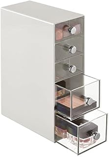 mDesign Makeup Organiser  Cosmetics Organiser for Palettes, Lipsticks, Liner Pencils and More  Cosmetics Tidy with 5 Drawers  Clear/Light Grey