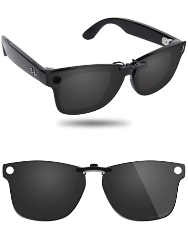 Fiskr Polarized Clip-On Sunglasses for Ray-Ban Meta Wayfarer RW4006 & Gen 2 RW4012 (Size 50-22) - UV Protection - Universal Fit for Men & Women - Classic Black