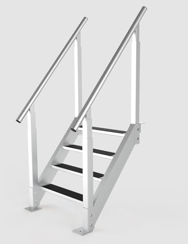 4 Steps Aluminium Dock Steps Stairs, Height Adjustable Dock Stairs with handrails, Dock Steps into Water for Boats, Lake & Pool(450LBs Loading)