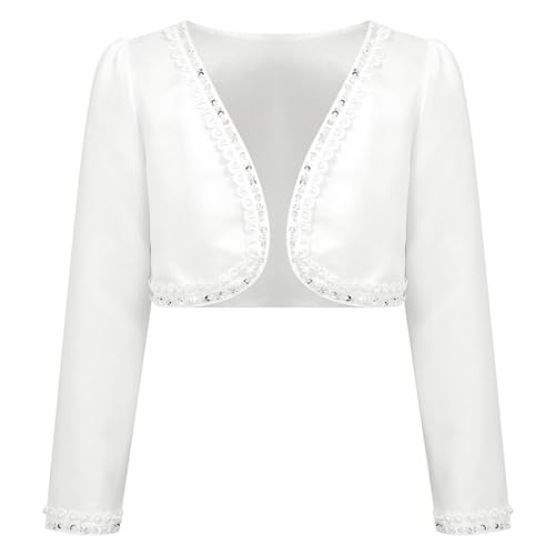 Kids Girls' Beaded White Bolero Shrug Open Front Cardigan for Flower Dress Cover Up