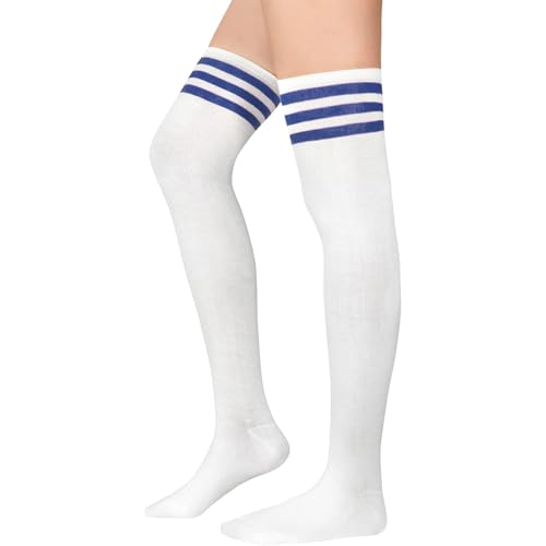 Century Star CUNS0798SW41PSN Women Athletic Over Knee Socks Striped Thigh High Stockings Cosplay Warmer Legging Socks White And Blue thumb #1