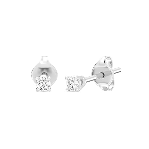 Gilded 1/10 ct. T.W. Round Lab Diamond Stud Earrings for Women | 925 Sterling Silver Studs | Hypoallergenic Fine Jewelry | 4-Prong Basket Push Back Nut | SI1 Clarity F Color Round Cut