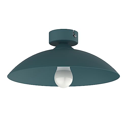 L+ plafoniera, in metallo, forma cupola, diametro 30cm, colore blu opaco, Made in Italy