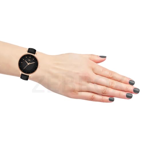 Image of Analog Quartz Movement Women's Wrist Watch Leather Strap, Rose Gold Case, Round Dial (MT-571-To-575)
