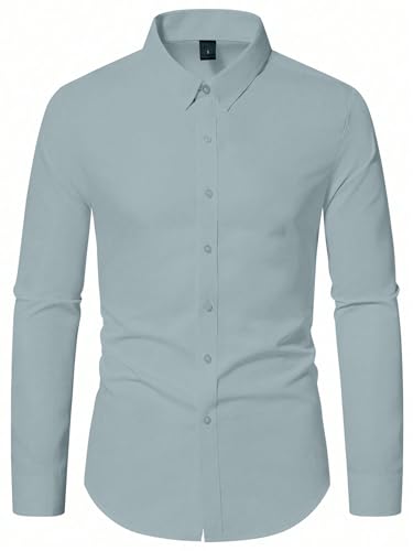 Image of AVANOVA Men's White Long Sleeve, Slim Fit Button Down Dress Shirt for Men | Casual Office Wear | Formal Business Shirts | Stylish Plain Single Breasted Shirt(Shirt 87)