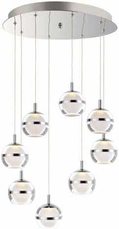 ET2 E24598-93PC Swank Floating Metal Band with Acrylic/Frosted Orb Round LED Pendant Ceiling Lighting, 8-Light 48 Watts, 6" H x 19" W, Polished Chrome
