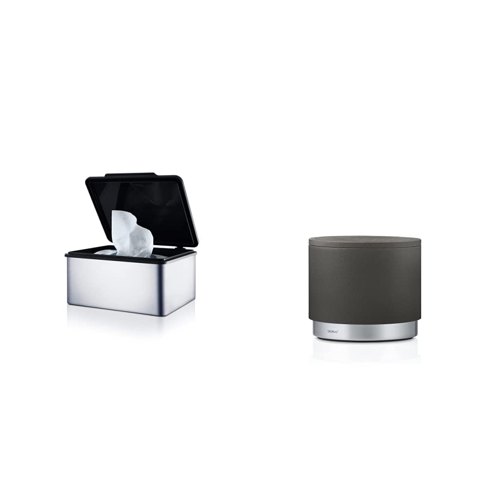 blomus -MENOTO- Feuchttücherbox aus mattiertem Edelstahl & ARA- Aufbewahrungsdose aus Polystone/Edelstahl, Anthrazit, Trendige Schmuckablage, Baddose mit Deckel, universelle Dose, Badaccessoire