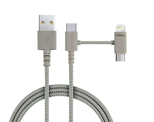 Image of Smartish USB-C /Lightning Cable 17 /16 /15 /14 /13 /12 - Crown Joule - 6 Foot Universal Fast Fabric Wrapped Charging Cable w /Micro-USB - MFi Certified 13 /12 /SE /iPad /AirPods /Android - Tan