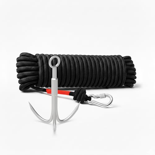 Ant Mag 3 Claw Grappling Hook with 6mm 20m Rope Heavy Duty Stainless Steel Carabiner for Outdoor Gear Retrieval Camping & Water Rescue Operations Middle