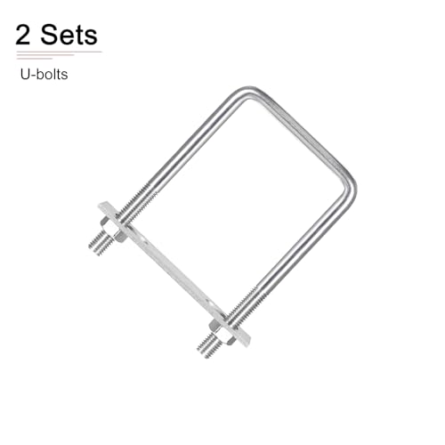 Image of DTGN M10x75x120mm(ThreadxWxL) Square U Bolt - 2Pack - Good for Trailer Pipe Replacement Parts - 304 Stainless Steel U Shape Bolts
