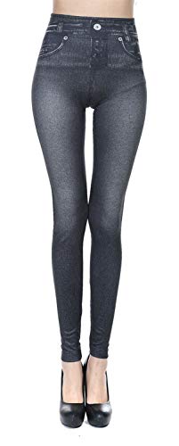 Aventy Thermal Fleece Lined Jeggings - Women's High Waist Thick Stretchy Denim Look Ripped Skinny Legging Pants