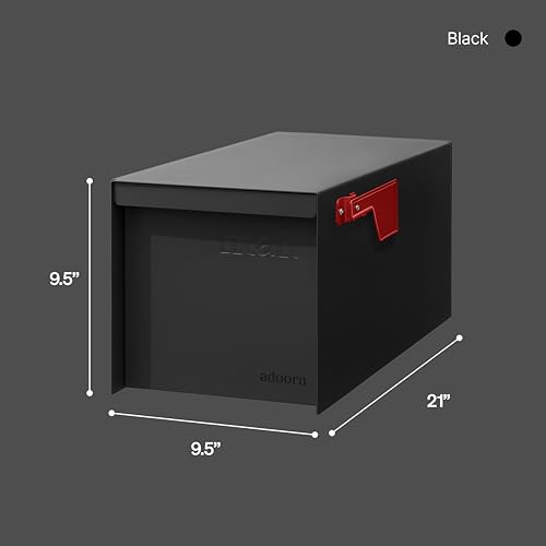 adoorn Post Mount Mailboxes, 9.5 x 9.5 x 20.75 (HxWxD) Large, Galvanized Steel Modern Mailbox, for Daily Letters, Magazines and Packages, Weatherproof with 1.2 Degree Sloped Roof - Black - Thumbnail 3