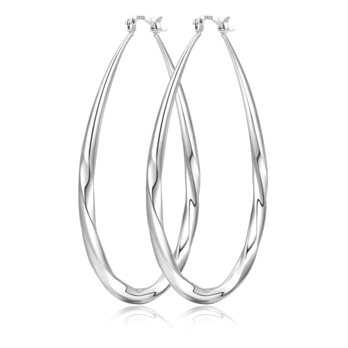 KUMIKUMI 925 Sterling Silver Hoop Earrings for Women, Hypoallergenic Large Silver Hoop Earrings Hollow Tube Lightweight Oval Hoops Earrings for Women Gifts (35/50/65MM)