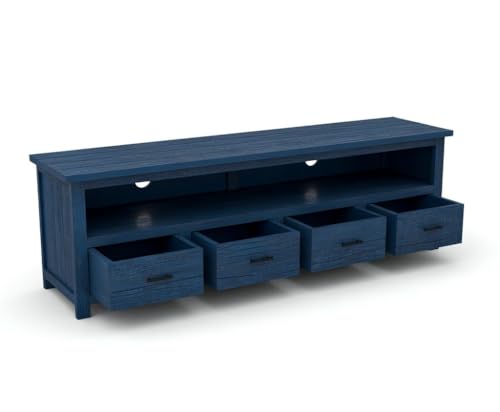 Image of Sheesham Solid Wood TV Cabinet for Living Room | Handcrafted Wooden TV Unit with Storage | Elegant Entertainment Stand for Modern Homes (4 Drawer Tv Cabinet, Rustic Blue)