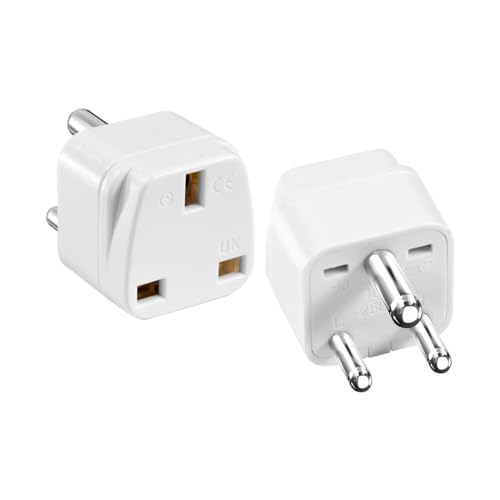 HKFENG UK to India Plug Adapters Travel Adaptor Plug UK to India Type D Travel Adapter UK for Indian Pakistan Sri Lanka,Burma,Maldives Iraq Nepal Yemen Zambia (White 2 Pack)