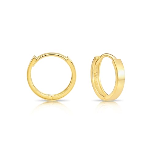 Image of 14K Yellow Gold Huggie Hoop Earrings, Shiny and Small, Round and Oval