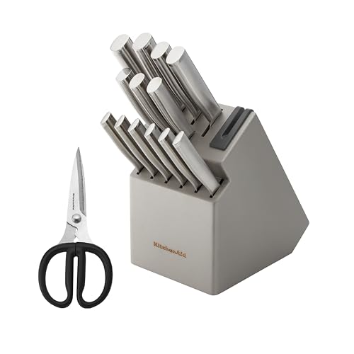 KitchenAid Gourmet Knife Block Set with Built-in Sharpener, 15-Piece, Stainless Steel