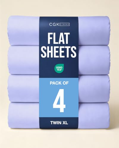 Twin XL Size Flat Sheet - Pack of 4 Top Flat Bed Sheet Only - Lavender