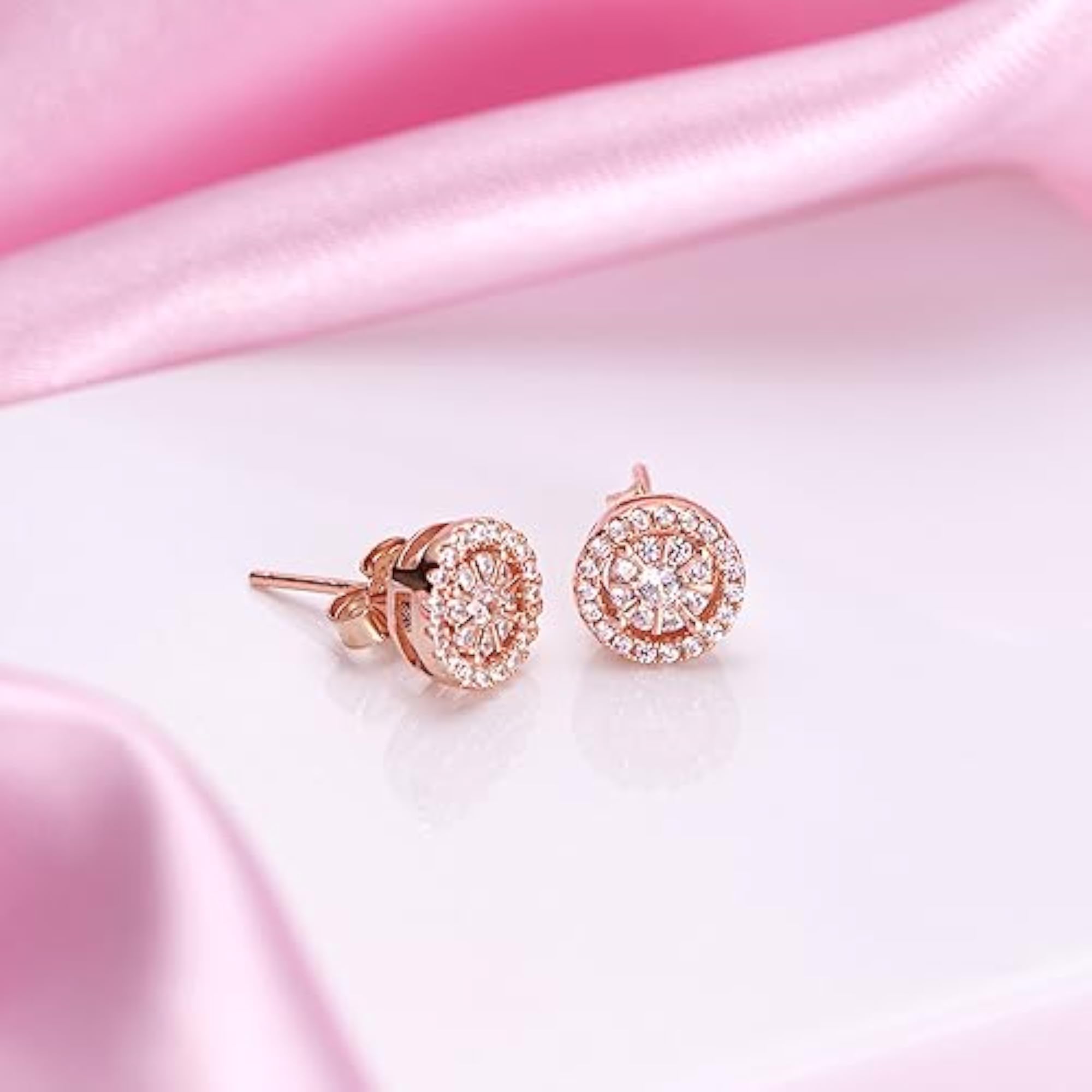 925 Silver Floral CZ Rose Stud Earrings