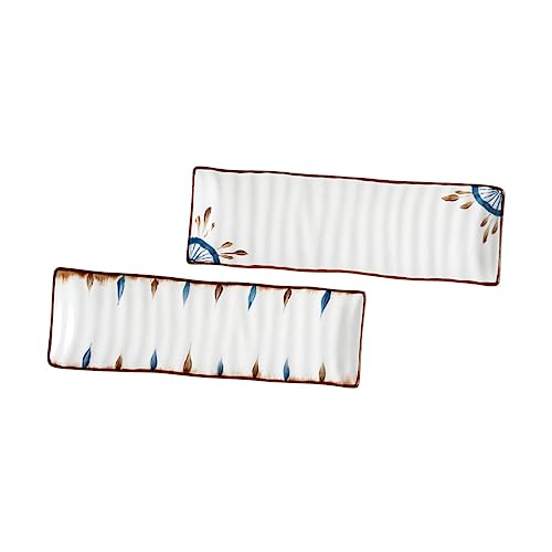 OFFSCH Juego De 2 Platos De Cocina De Estilo Vintage Plato Para Servir Bandejas De Cerámica Pintadas A Mano Para Sushi Y Postres Para La Familia Y La Fiesta