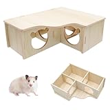TMZELOA Mehrkammernhaus Hamster aus Naturholz – 3-Zimmer Hamsterhaus Holz wasserfest, Hamster...